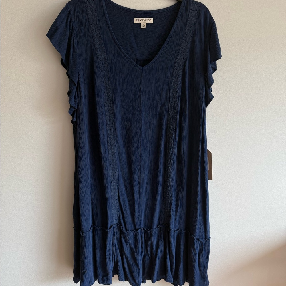 Frye & Co. XL Deep Blue V-Neck Dress with full Liner NEW with Tags